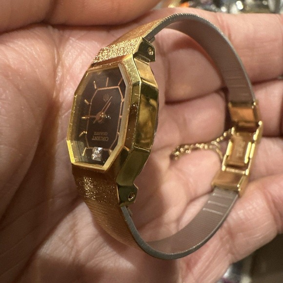 Works 17mm‎ Orient Octagonal Ladies Bracelet Watch Black Dial Quartz Vintage main image 7